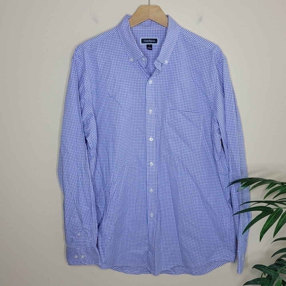 Club Room | Blue & Pale Pink Gingham Check Plaid Shirt